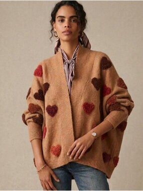 By Anthropologie Heart Cardigan Sweater Camel Tan Size One Size Comfy Cozy Soft